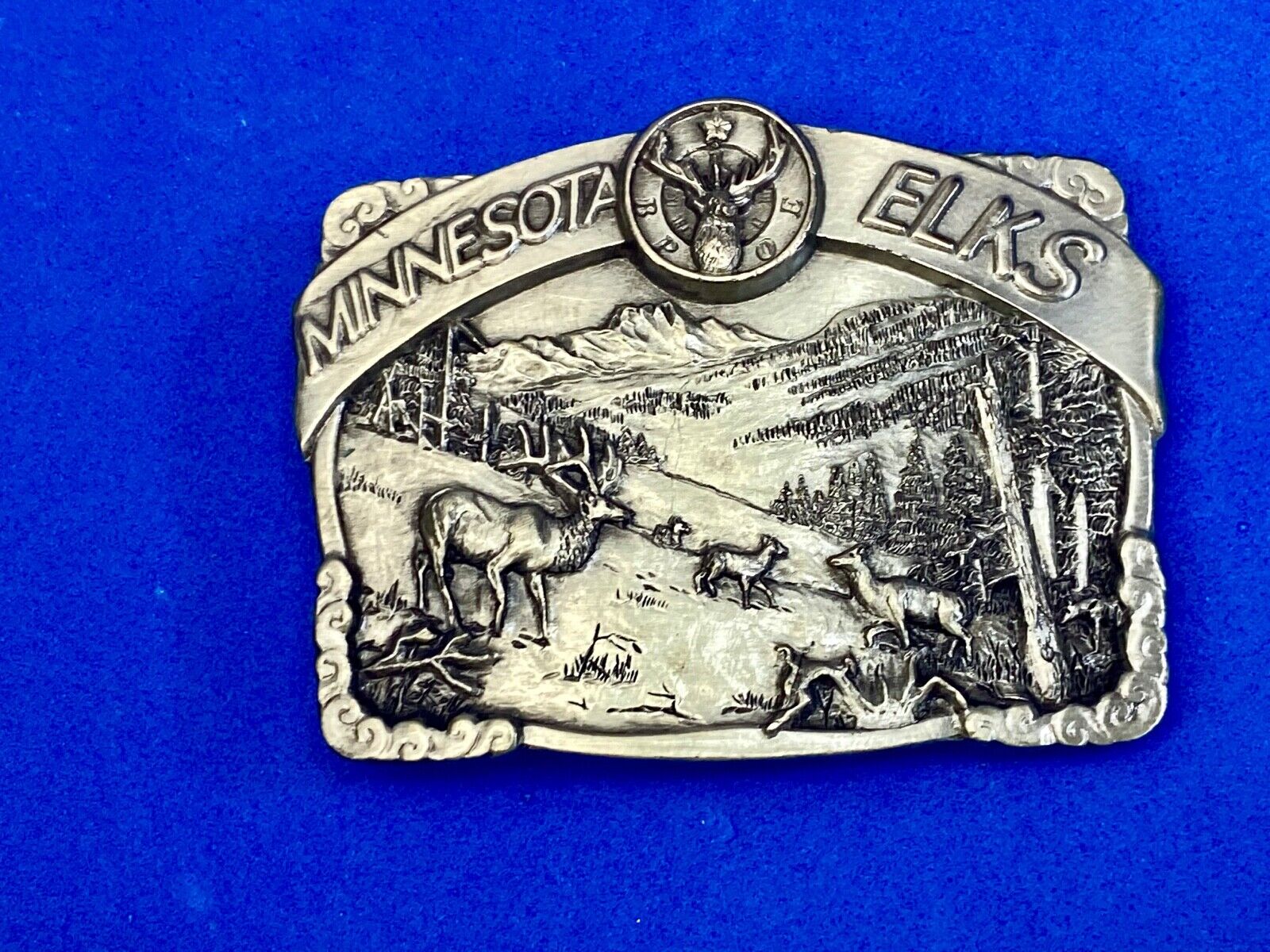 Vintage 1985 The Great State of Minesota - Elks club commemorative belt buckle 