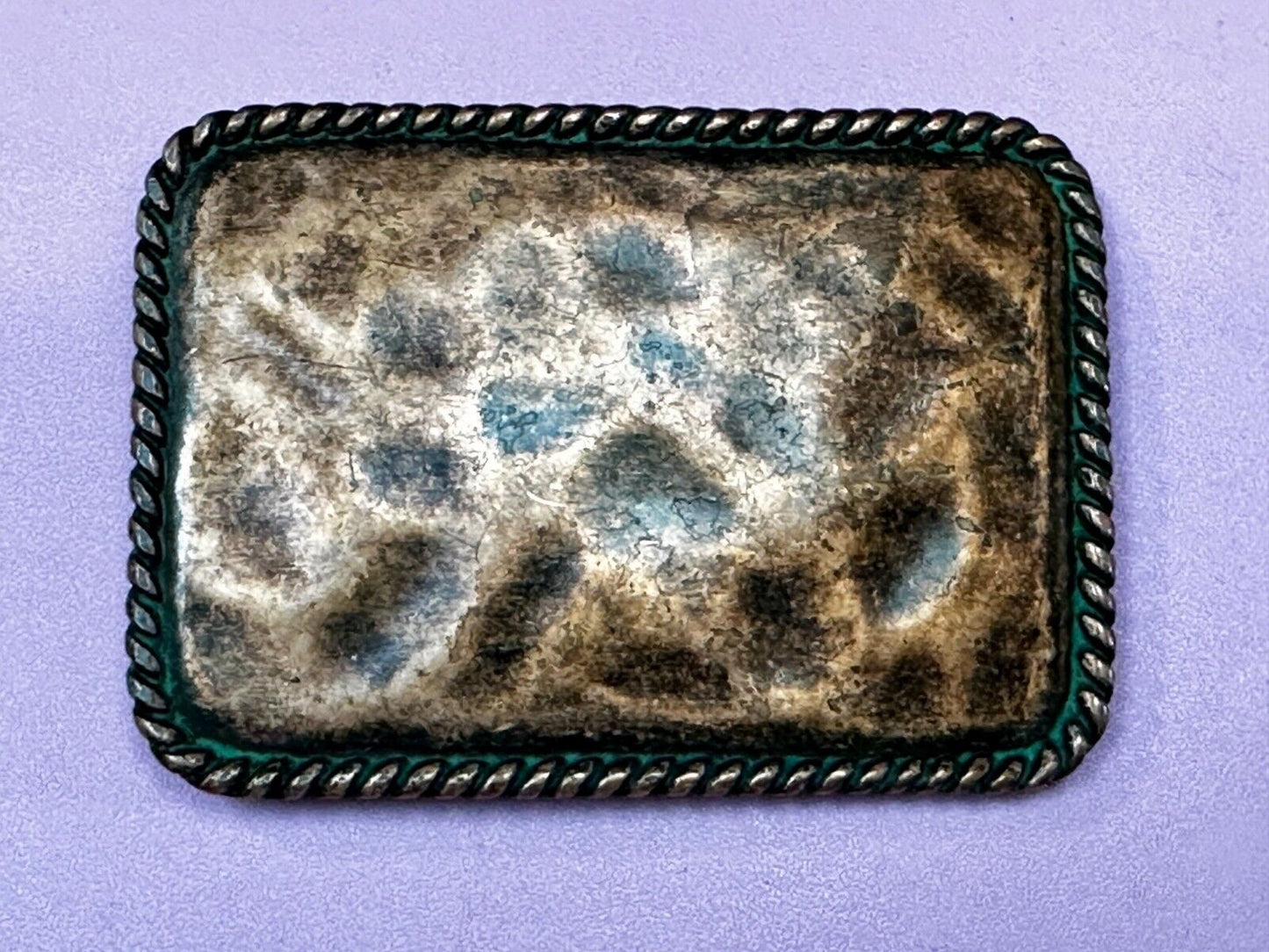 Artisan Hammered Dented Rope Border Rectangular Vintage Vibe Belt Buckle
