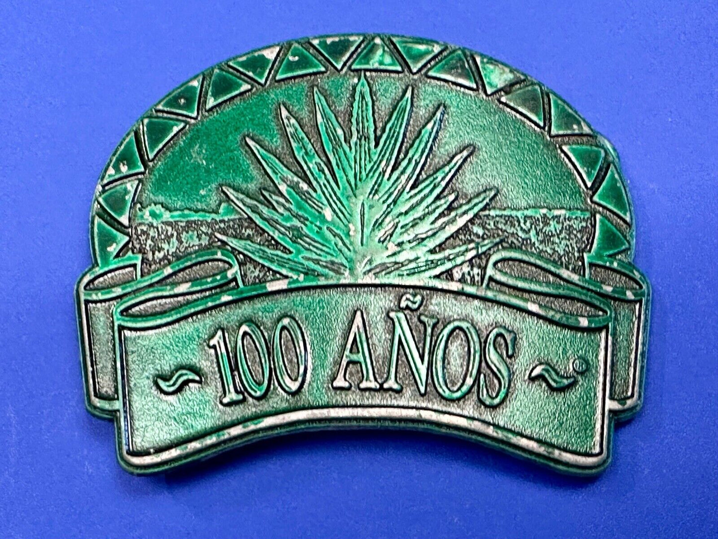 100 Anos Tequila brand Advertising Promo Belt Buckle with Agave Plant Design