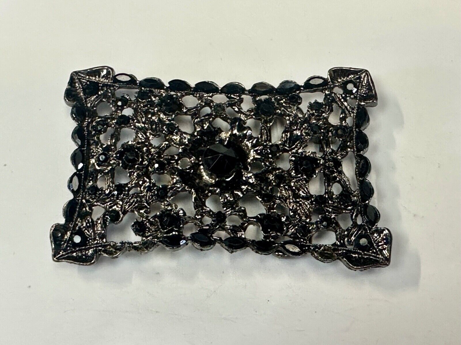 Unique black Victorian vibe black Rhinestone accented see through Belt Buckle
