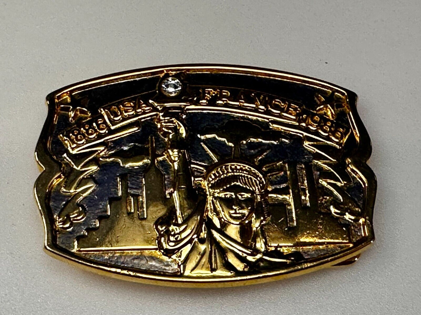 USA France Lady Liberty Statue Commemorative two tone Hammond Mint Belt Buckle