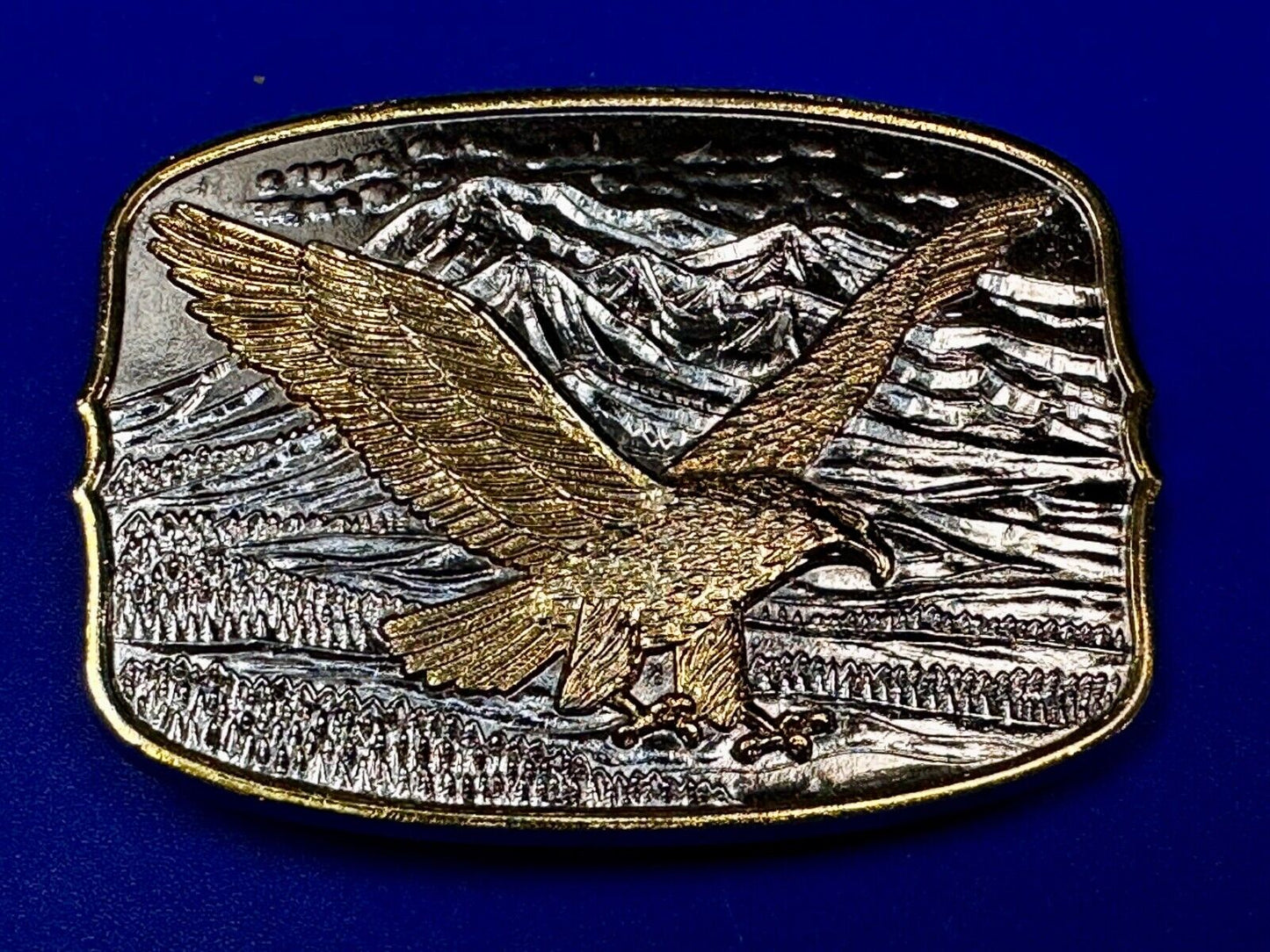 Majestic American Bald Eagle Flying high USA Mountains Two Tone Belt Buckle