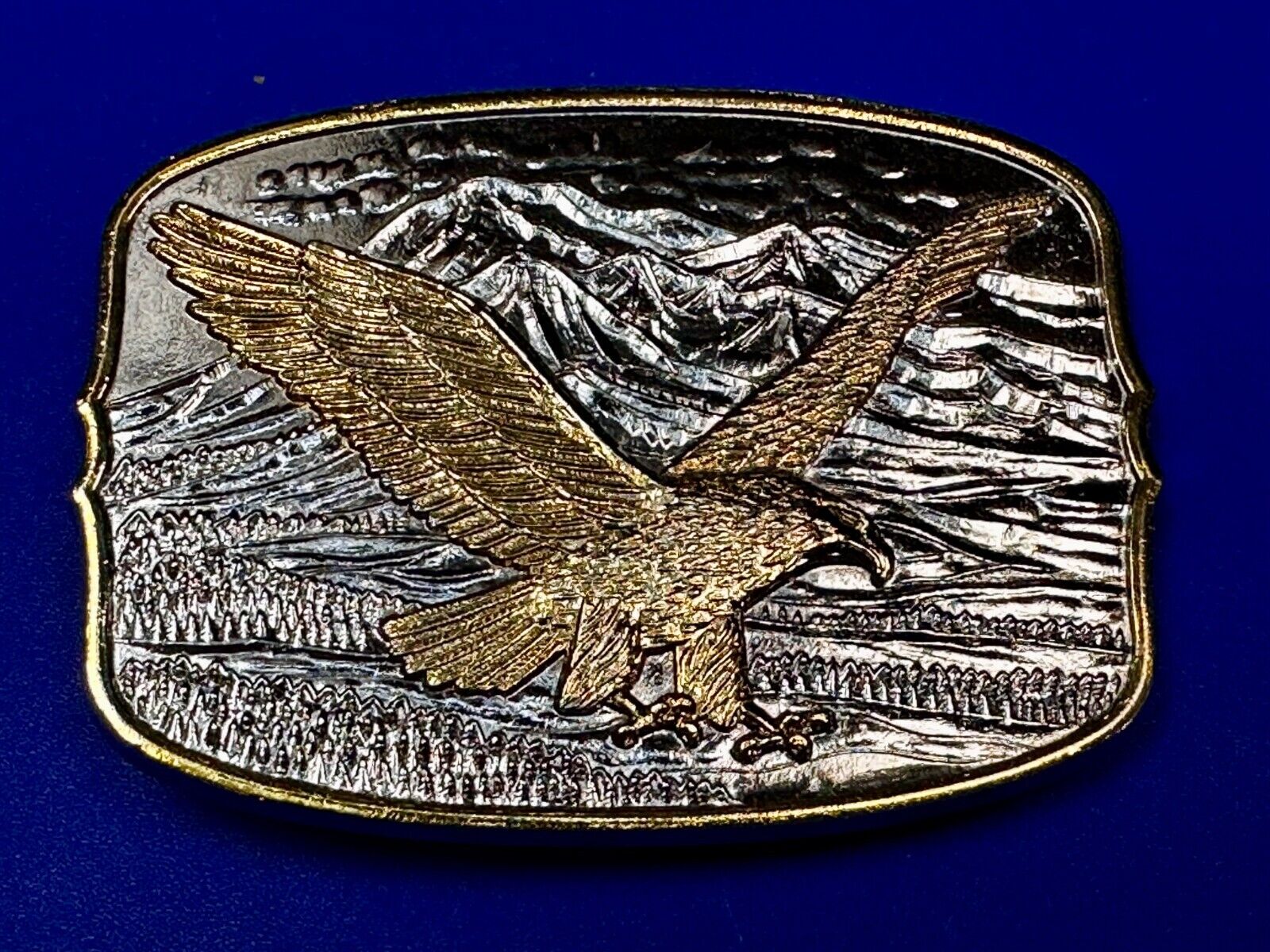 Majestic American Bald Eagle Flying high USA Mountains Two Tone Belt Buckle
