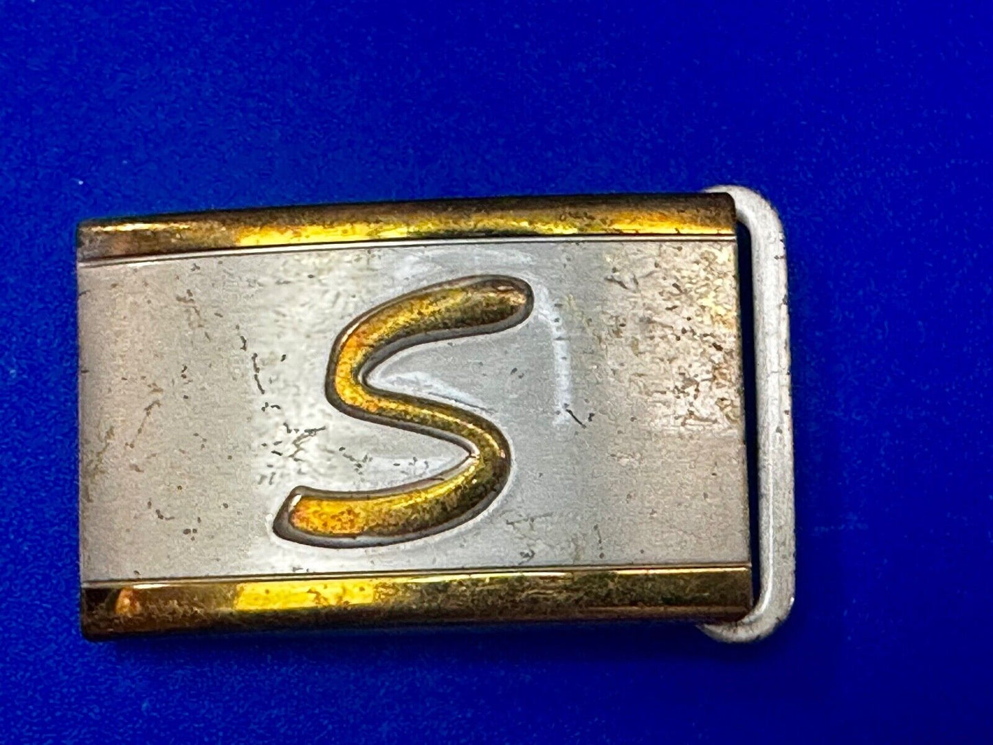 Vintage Letter S Initial Monogram Silver Plate Art Deco Belt Buckle by Tex Tan