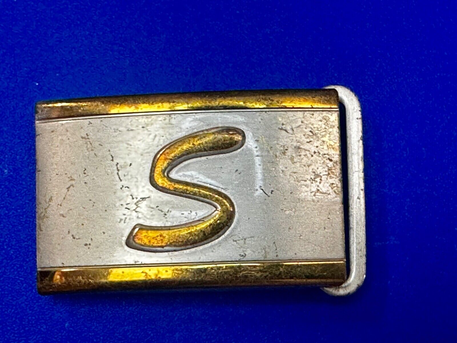 Vintage Letter S Initial Monogram Silver Plate Art Deco Belt Buckle by Tex Tan