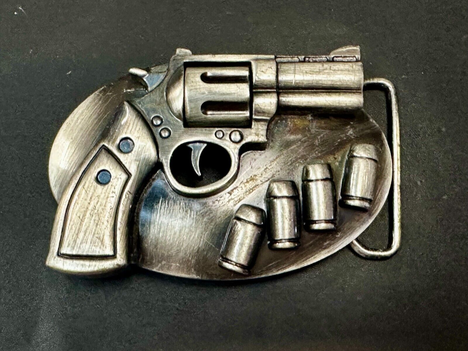 Unique Revolver Gun Pistol Six Shooter with Bullets Design Cutout Belt Buckle