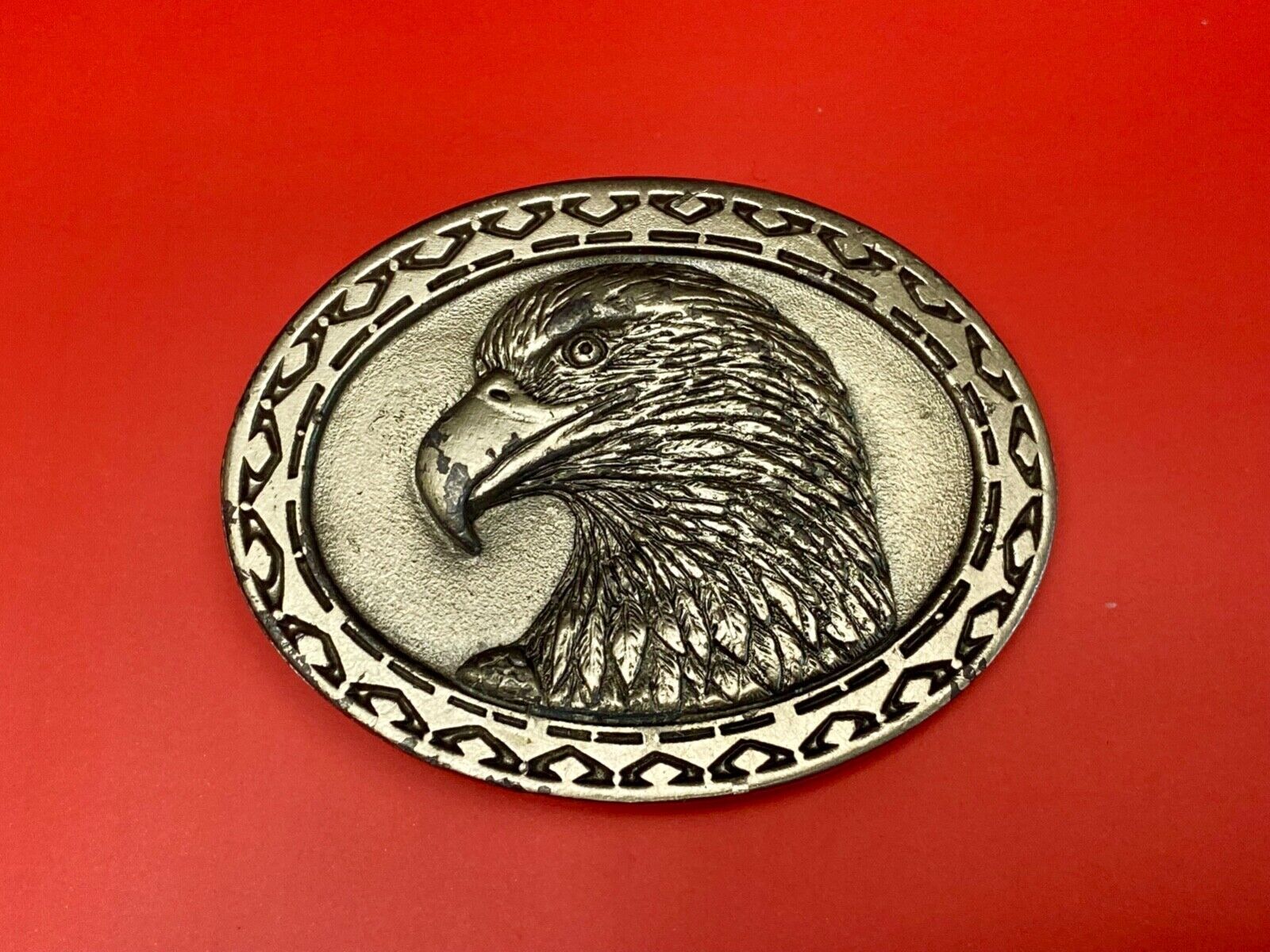 American Bald Eagle bust head with sharp beak Colorado silver star belt buckle