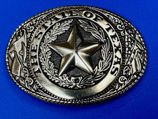 The great state of TEXAS - Tx Star Flag - Silver tone NOS  belt buckle