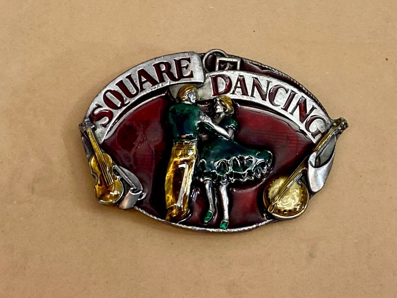 Vintage 1980'S Romantic Couple Square Dancing Music Belt Buckle By Siskiyou 