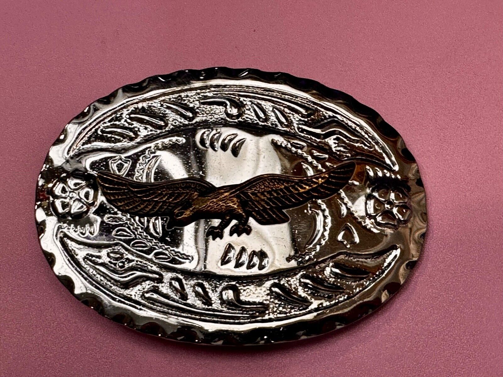 American Bald Eagle Flying High Silver Tone Patriotic Oval Cowboy Belt Buckle