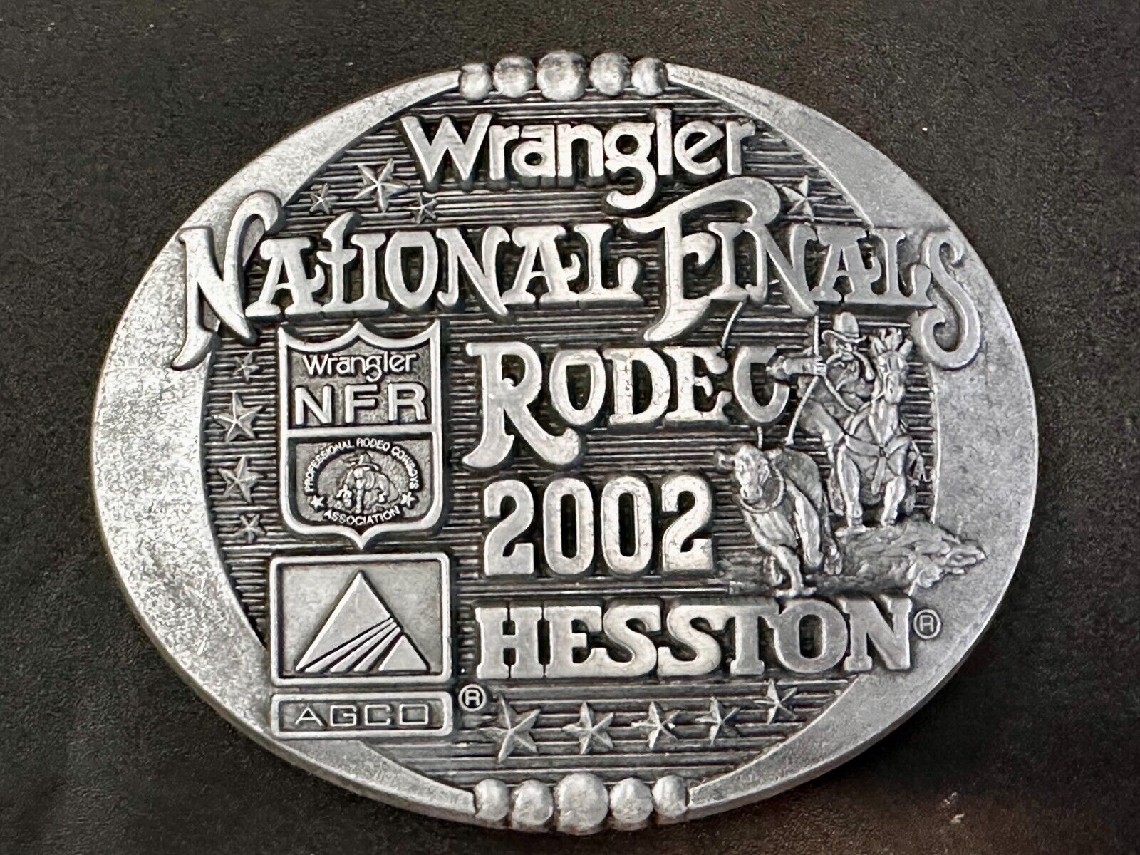 2002 Hesston NFR National Finals Rodeo Wrangler Montana Silversmiths Belt Buckle