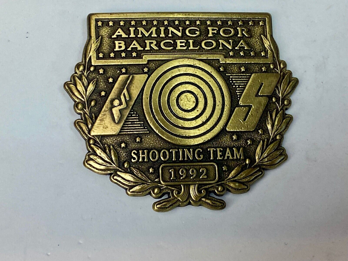 United States Shooting Team 1992 Aiming For Barcelona Cutout Belt Buckle 