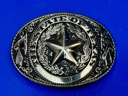 The great state of TEXAS - Tx Star Flag - Silver tone vintage belt buckle