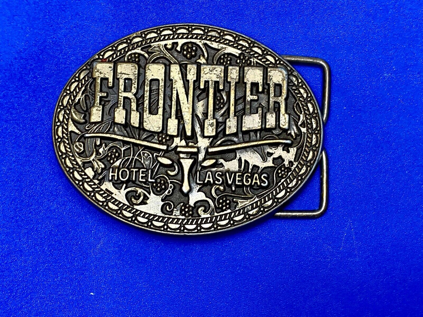 Vintage  Frontier Hotel Old Las Vegas Belt Buckle Casino Nevada Western Longhorn