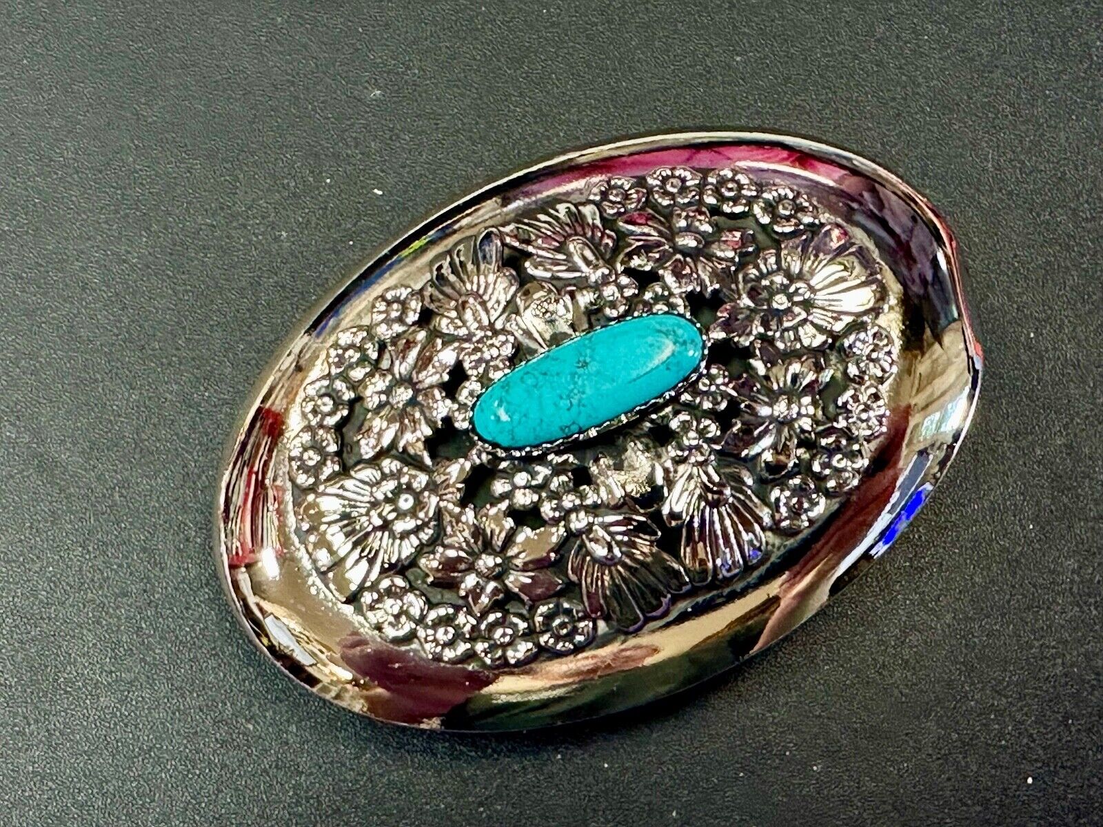 BC - B Cayaditto Zuni Native American Indian turquoise cab stone belt buckle