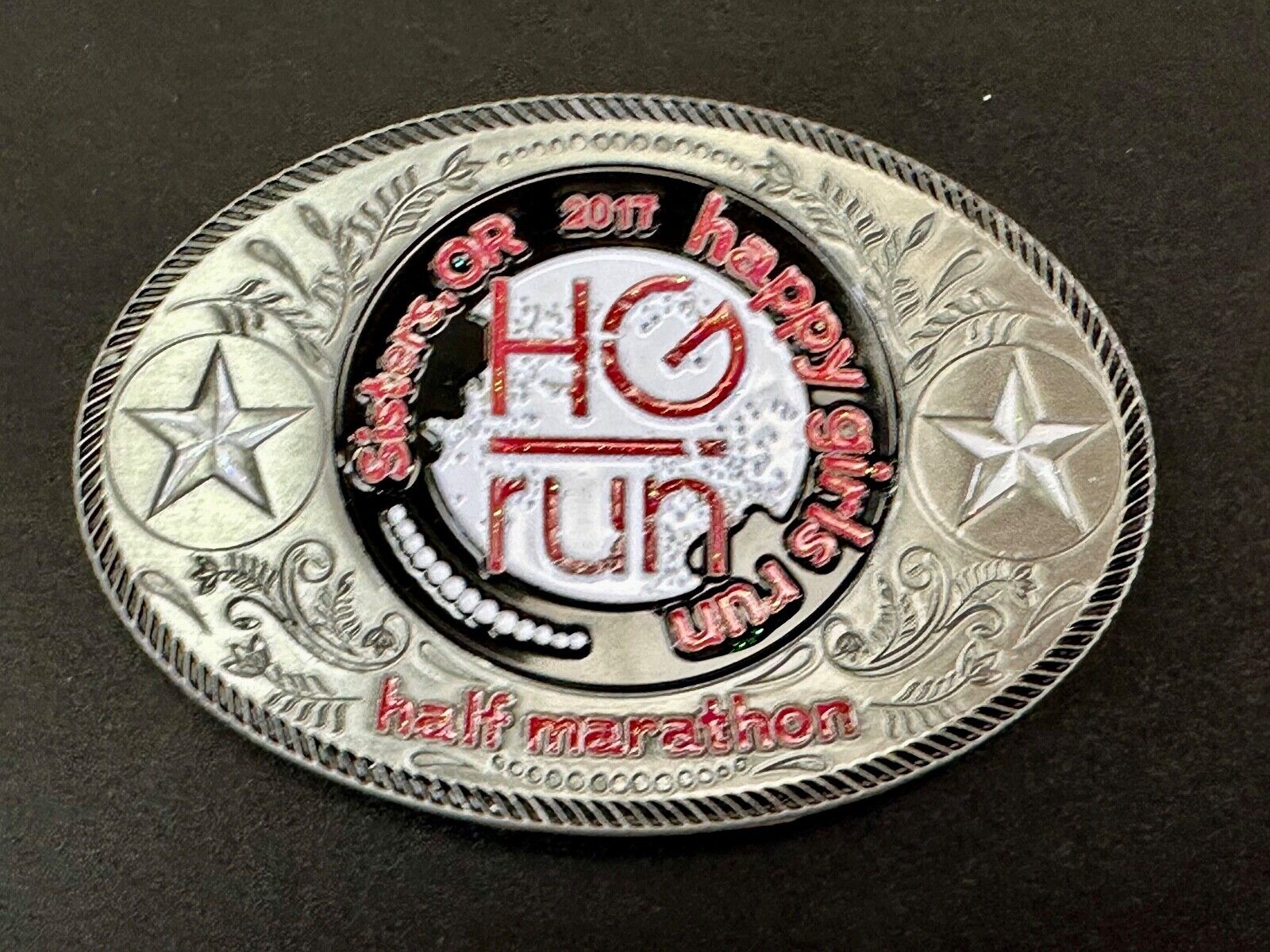 2020 Half Marathon award Happy Girls Sisters Run HG emblem belt buckle