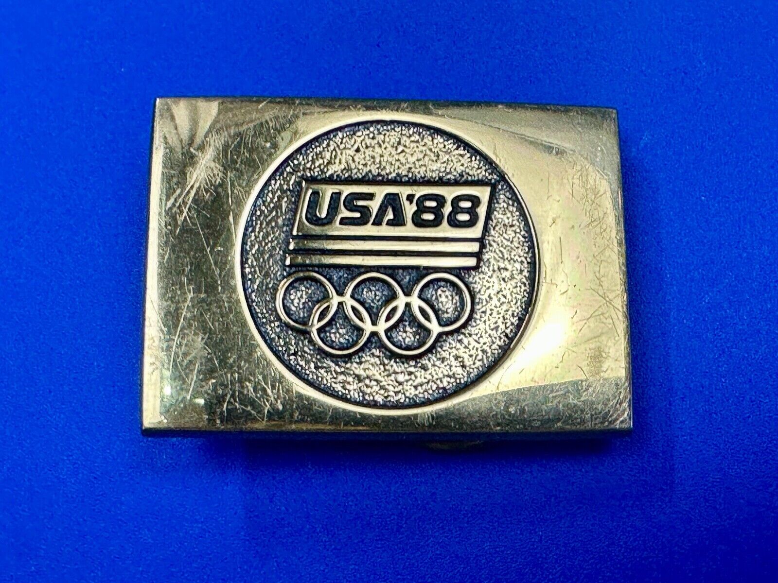1988 US Olympics 100% Solid Brass Belt Buckle, Olympic Rings Logo & USA '88