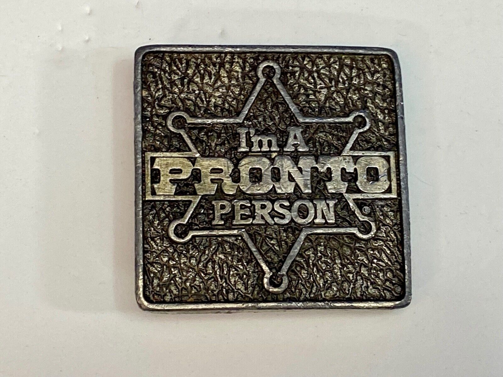 Vintage 1981 I'm A Pronto Person Itt Phillips Drill Tool Equipment Belt Buckle