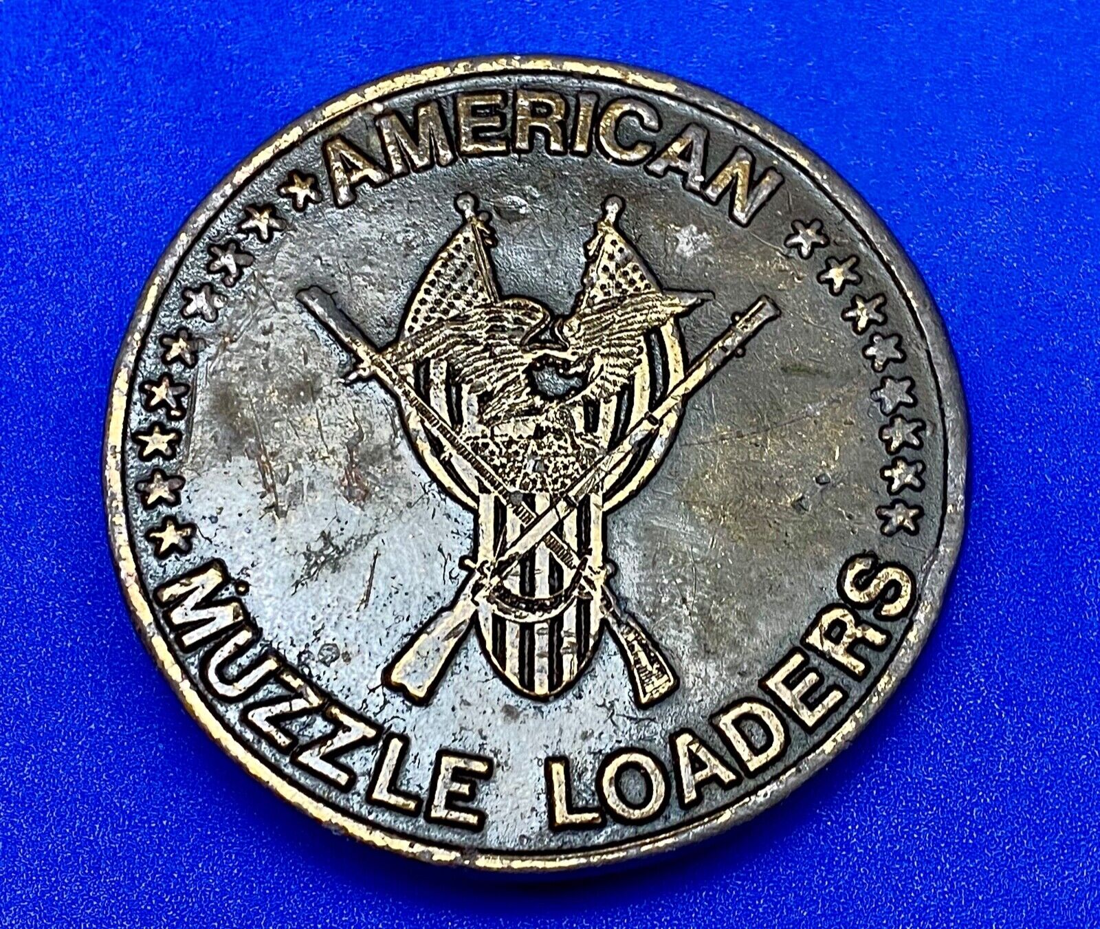 American Muzzle Loaders Vintage Tiffany Studio NY belt buckle Protect Gun Rights