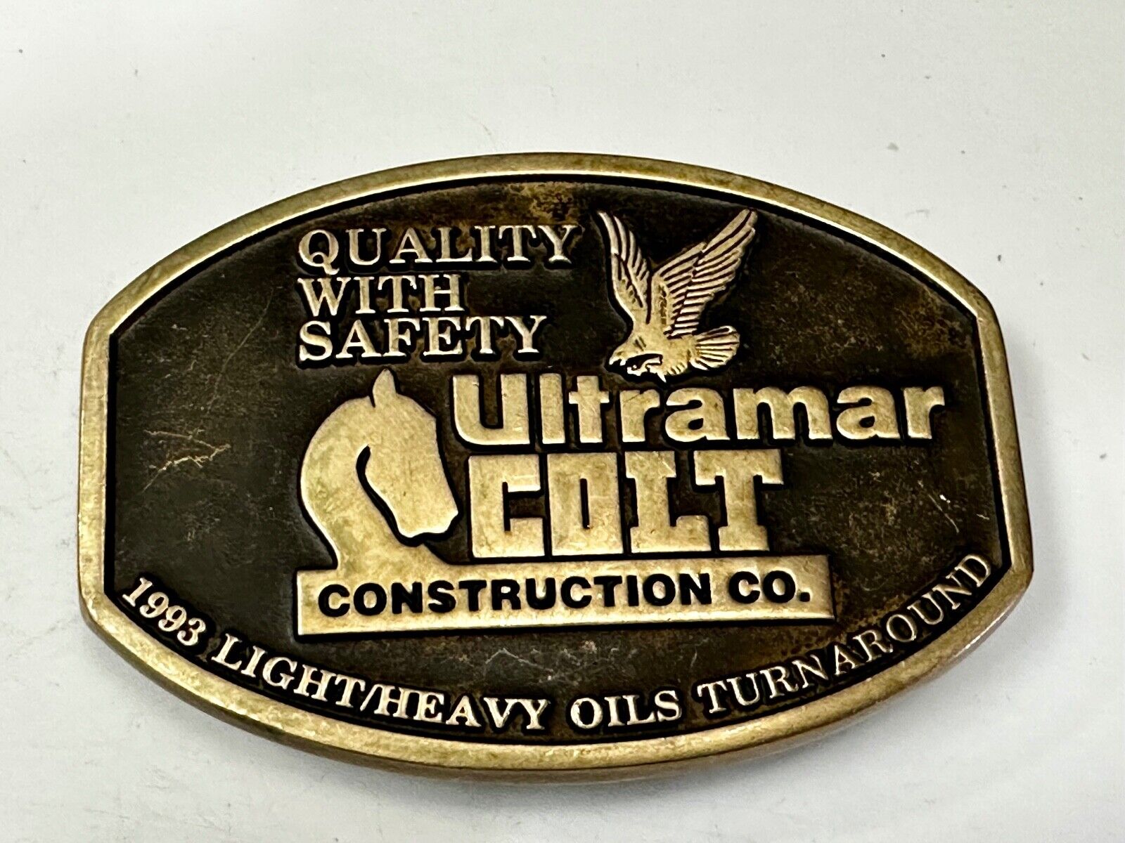 Ultramar Colt Construction Co 1993 Oils Quality W/ Safety Anacortes Belt Buckle