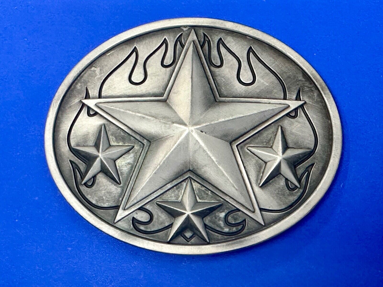 3d Nautical Celtic STAR in flames silver tone oval 4" wide belt buckle