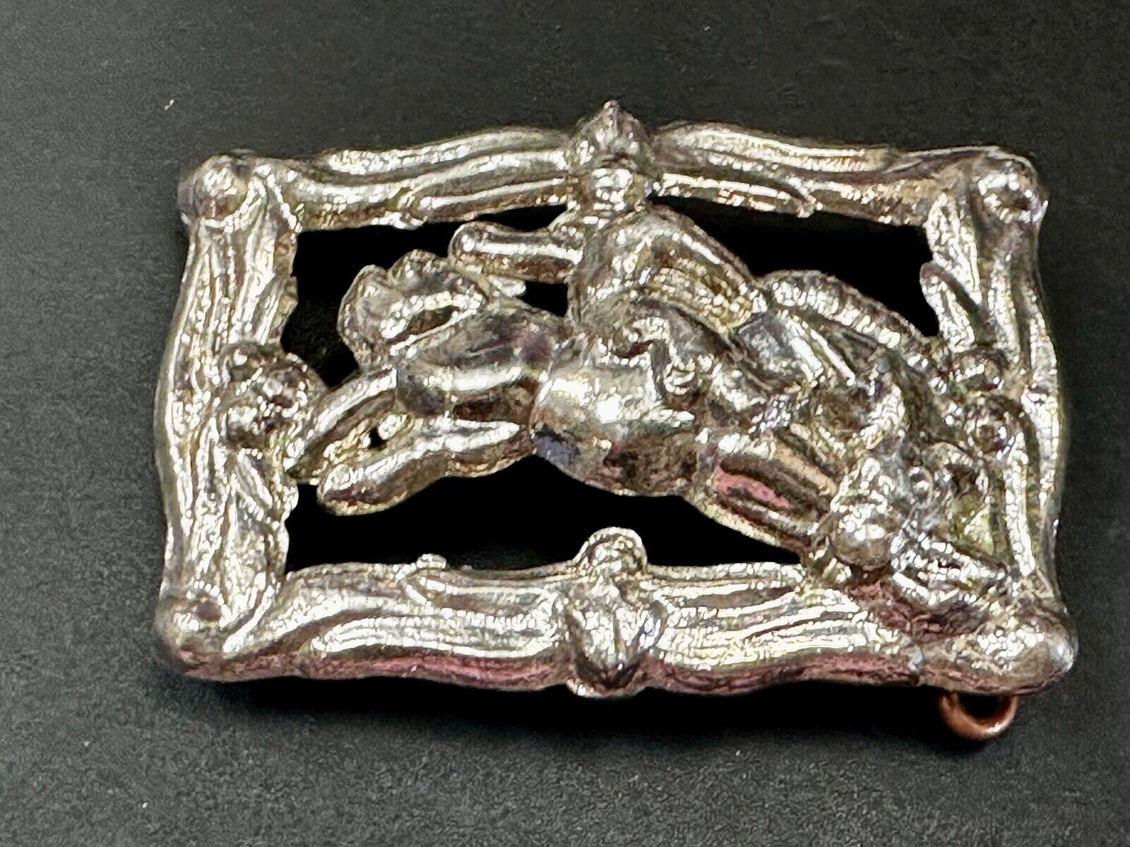 Unique silver tone Vintage Cowboy Saddle Bronc see through western belt buckle