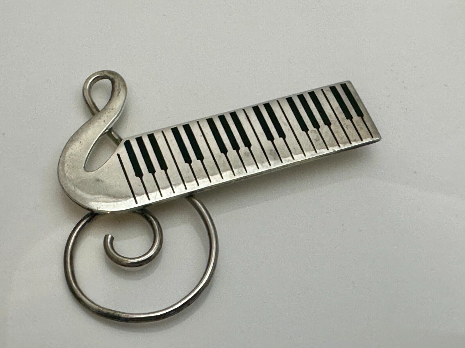 Treble Clef  Piano Music Keyboard Musician Vtg. Brooch Pin Sterling 925 Mexico