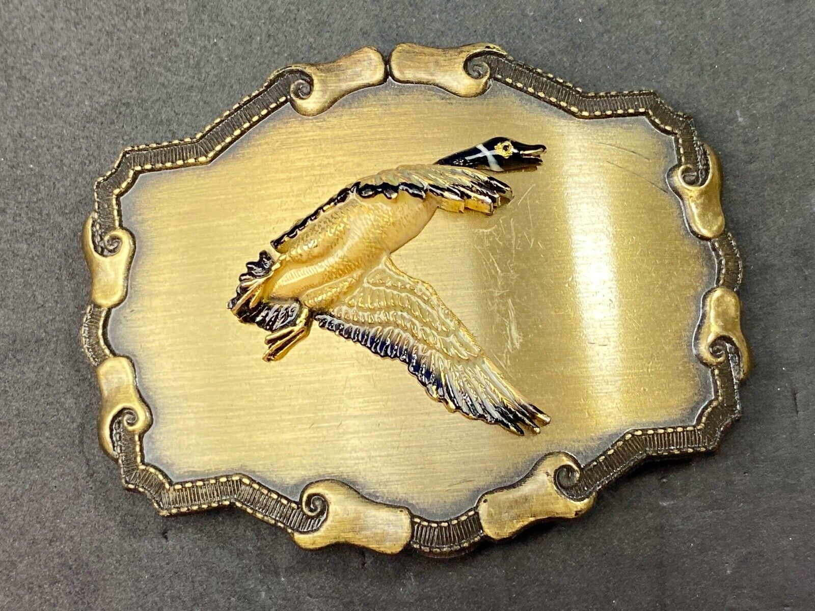 Vintage 1977 GOOSE Western Framed Raintree Belt Buckle - Grouse? Eagle?