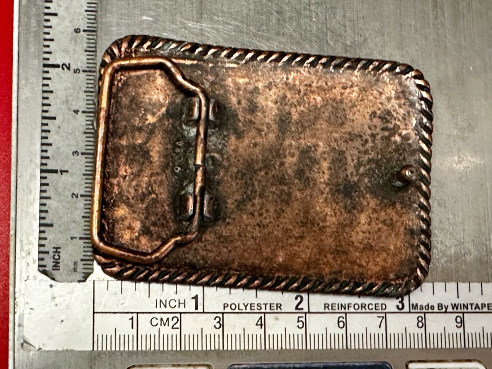 Artisan Hammered Dented Rope Border Rectangular Vintage Vibe Belt Buckle