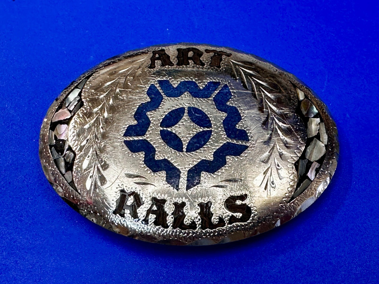 Art Ralls Abalone Shell Chip Inlaid Native American Indian Artisan Belt Buckle