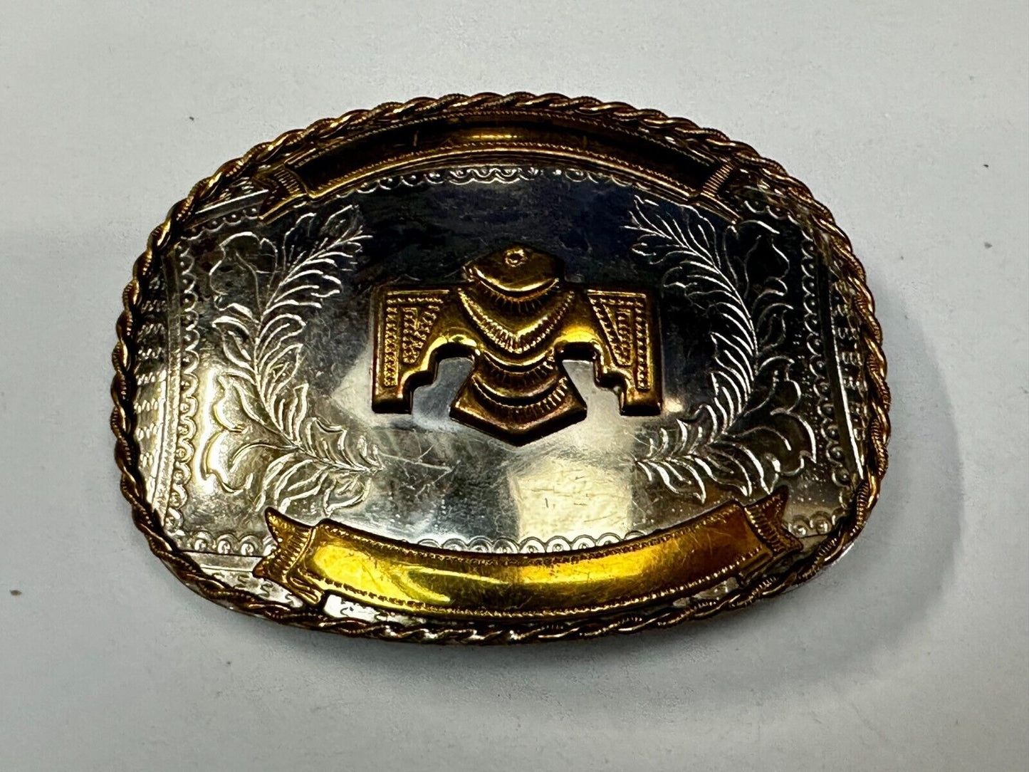 Thunderbird Embalm and Blank Engravable Ribbon Vintage Nickel Silver Belt Buckle
