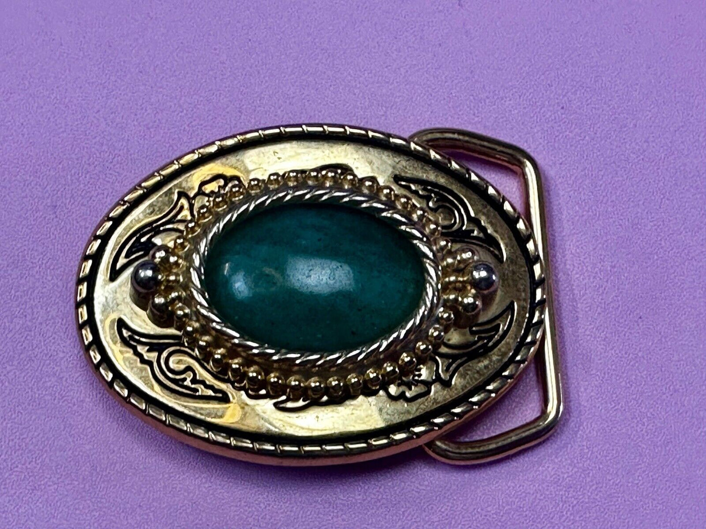 Aventurine Green Cabochon Cab Stone Centerpiece on Western Belt Buckle