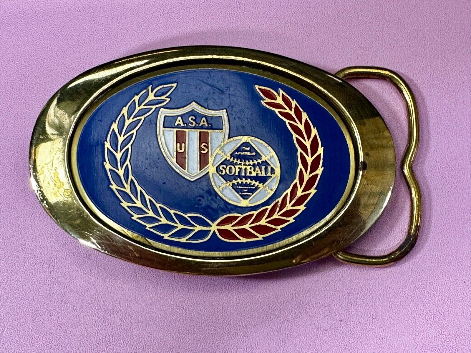 A.S.A. U S Softball Solid Brass Commemorative Collectible Vintage Belt Buckle