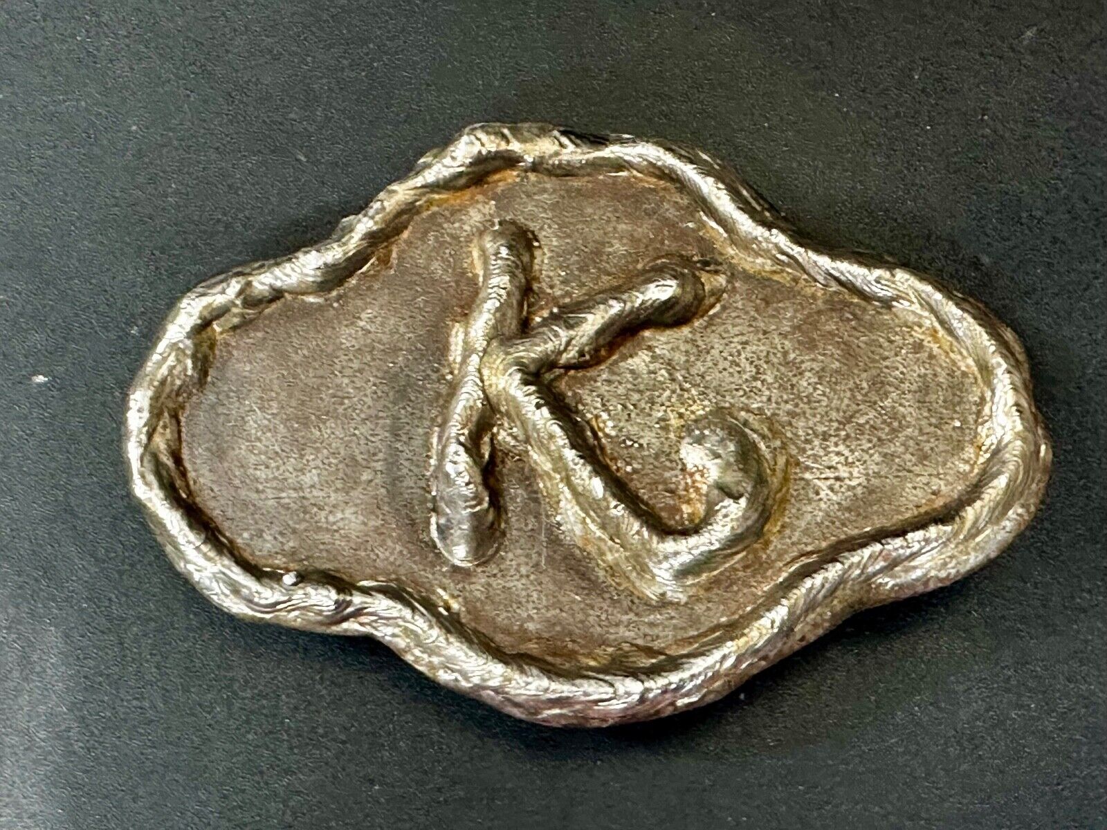 Artisan Initial Letter K  - Large Chunky Metal outlined Belt Buckle