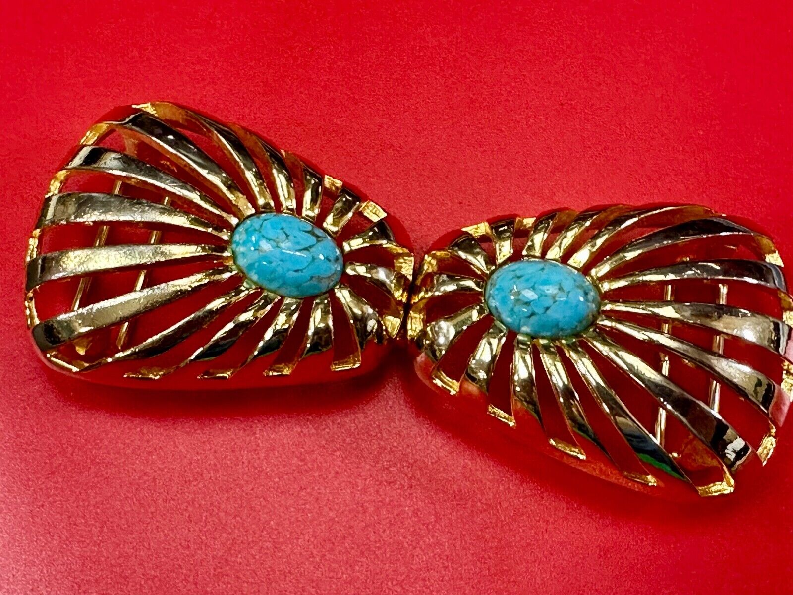 turquoise cab center two piece interlocking designer  1984 Mimi Di N belt buckle