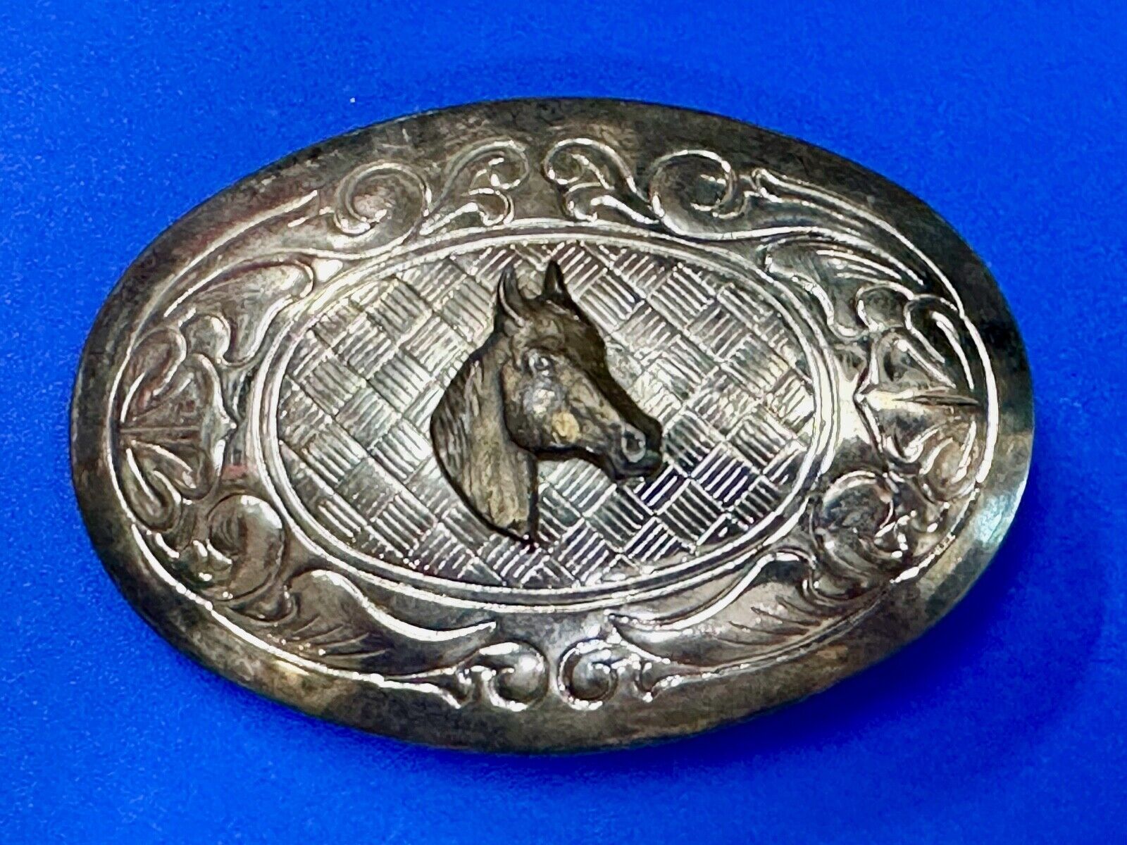 Vintage horse head two tone oval USA made belt buckle