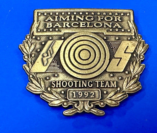 1992 Aiming for Barcelona Olympics US shooting Team belt buckle