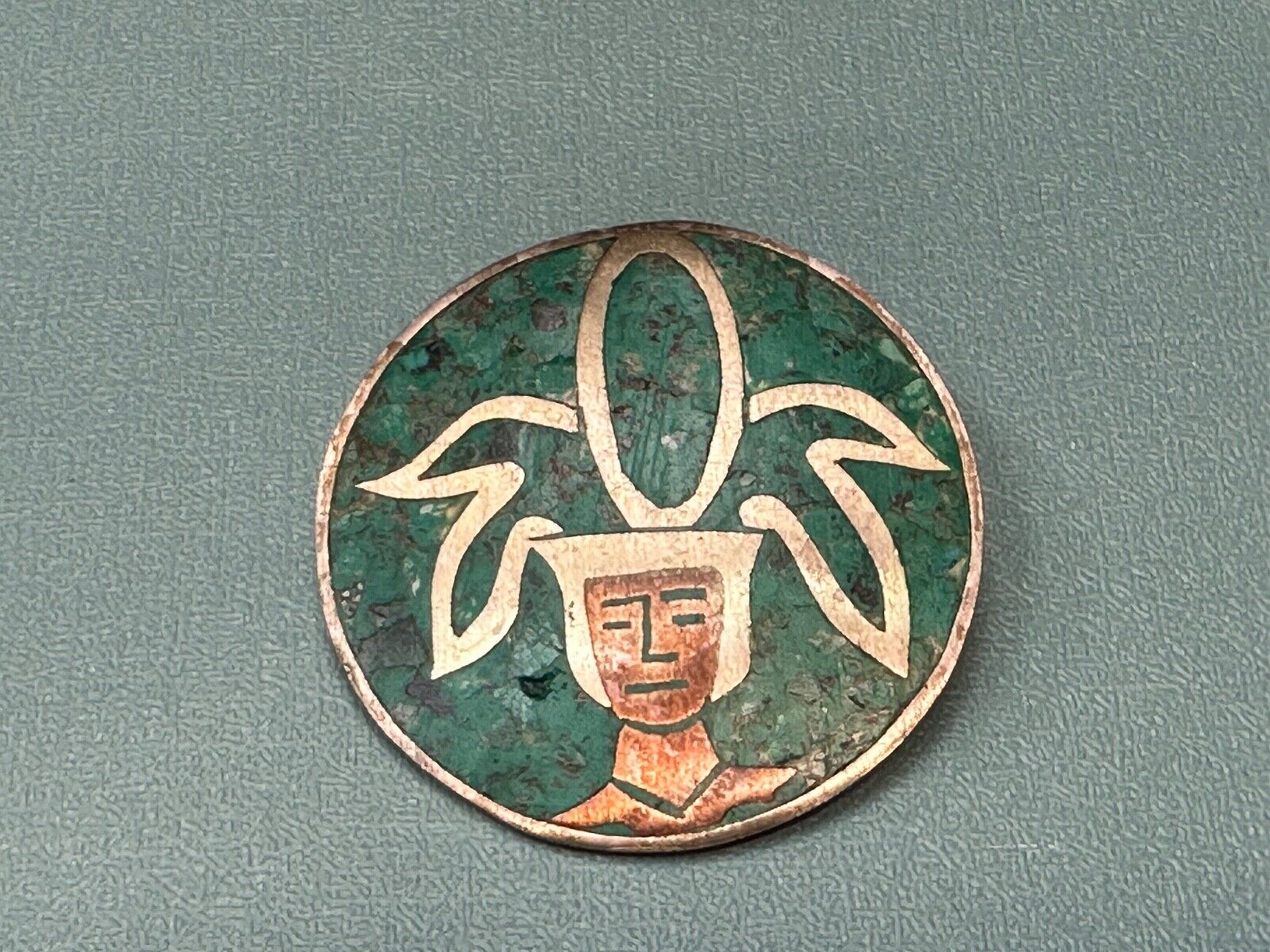 Beautiful Inlaid Person Figure Face  sterling silver brooch -  CPR Mexico 925