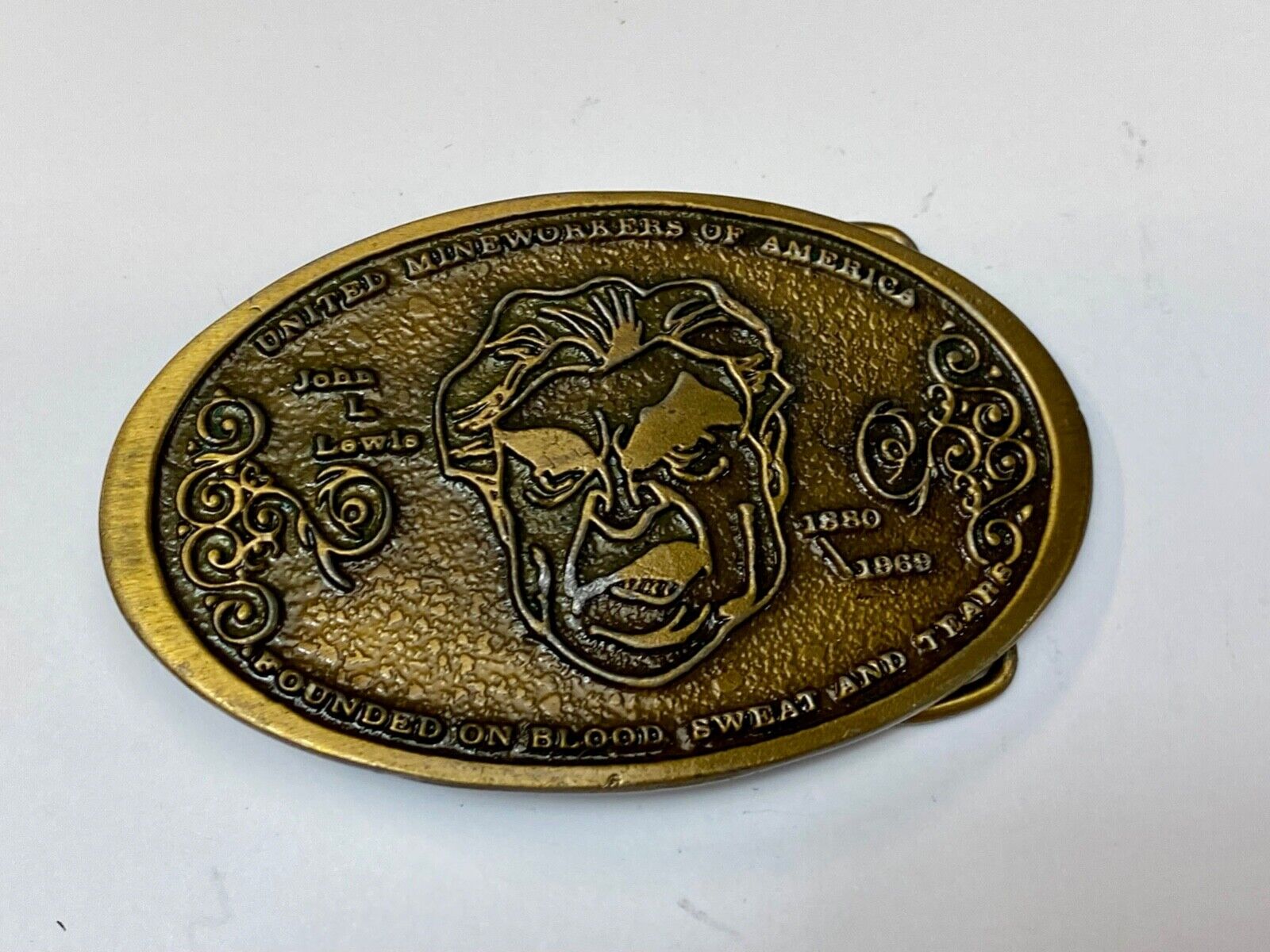 United Mine Workers Umwa Coal Mining 1880-1969 Vintage Belt Buckle John L Lewis
