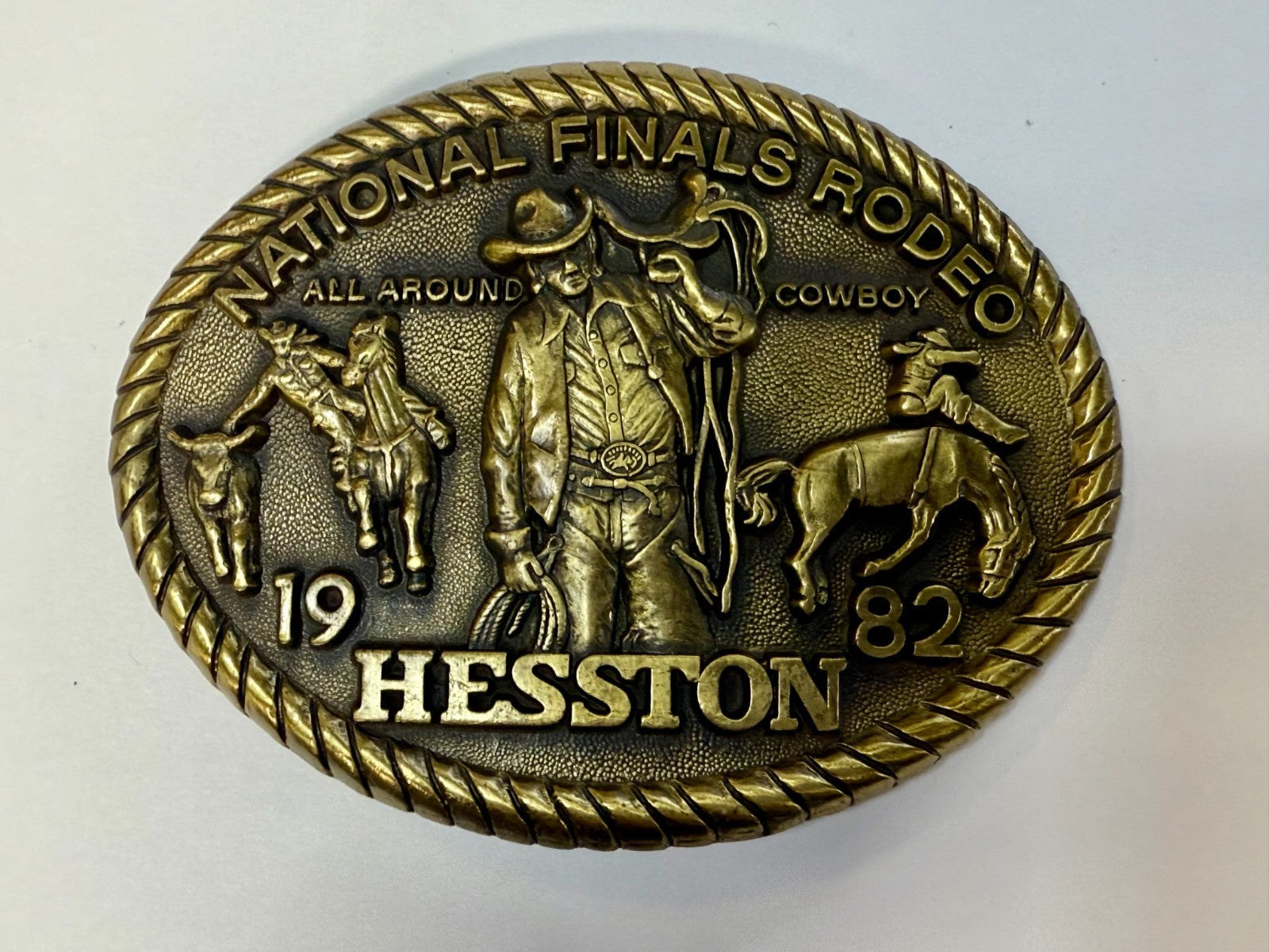 1982 Hesston NFR National Finals Rodeo All Around Cowboy Belt Buckle