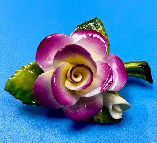 Beautiful Porcelain Rose Flower Brooch Pin Signed Cara China Staffordshire