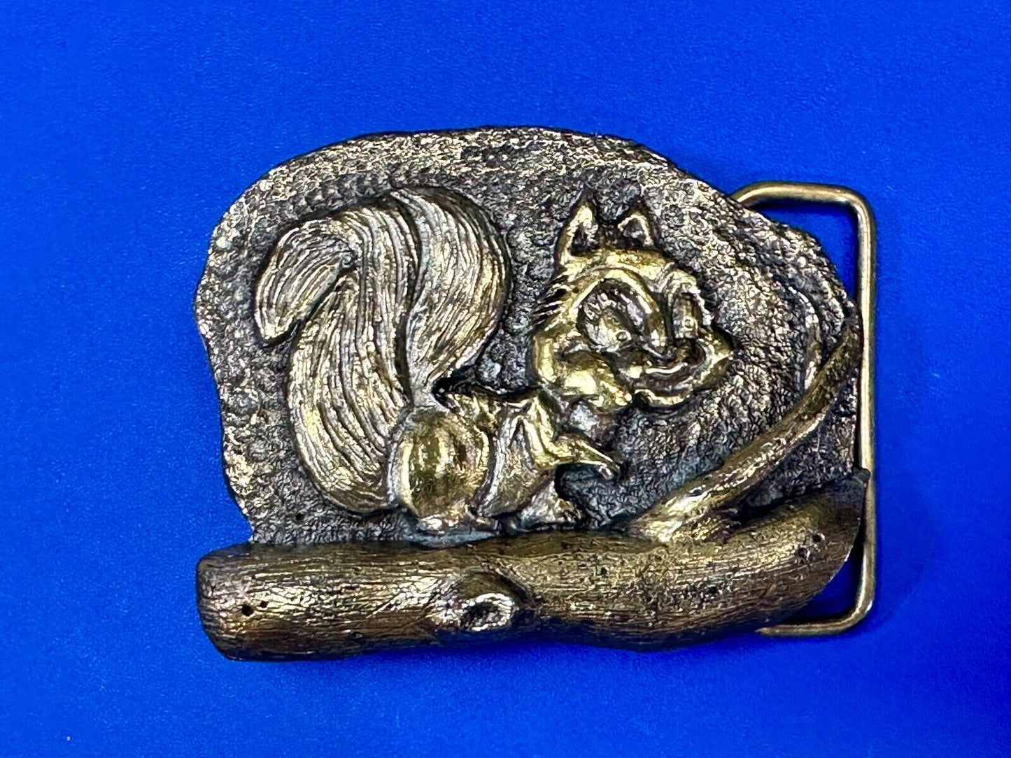 Adorable Chipmunk on tree branch vintage belt buckle by M&M Chicago