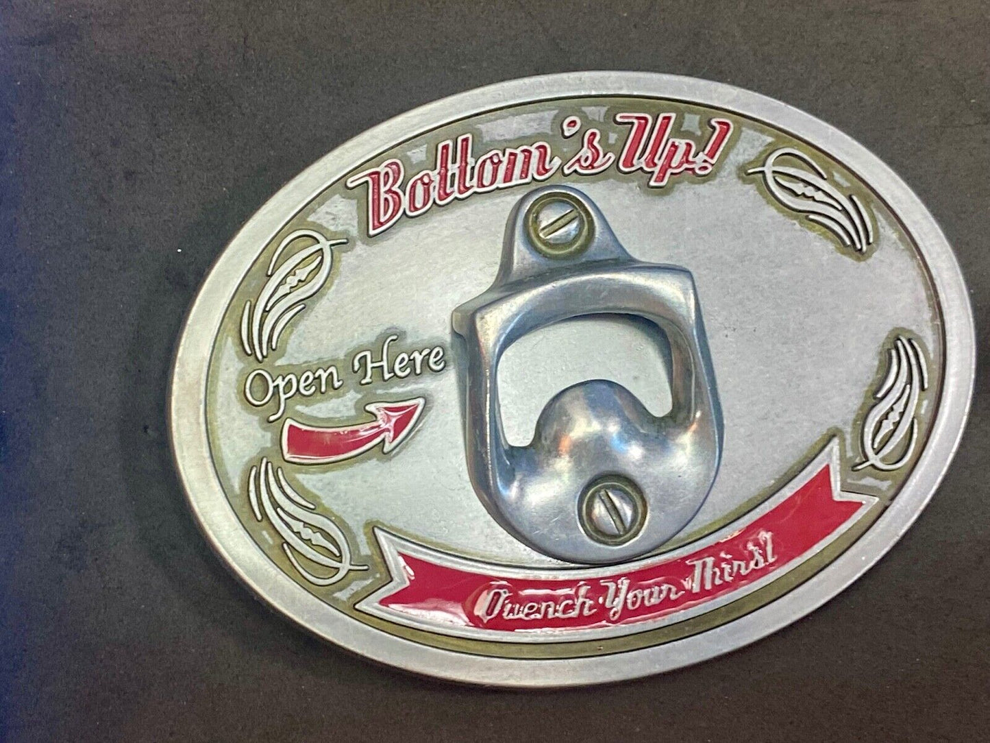 Vintage Bottle Opener Belt Buckle - Bottom's Up - Quench Your Thirst