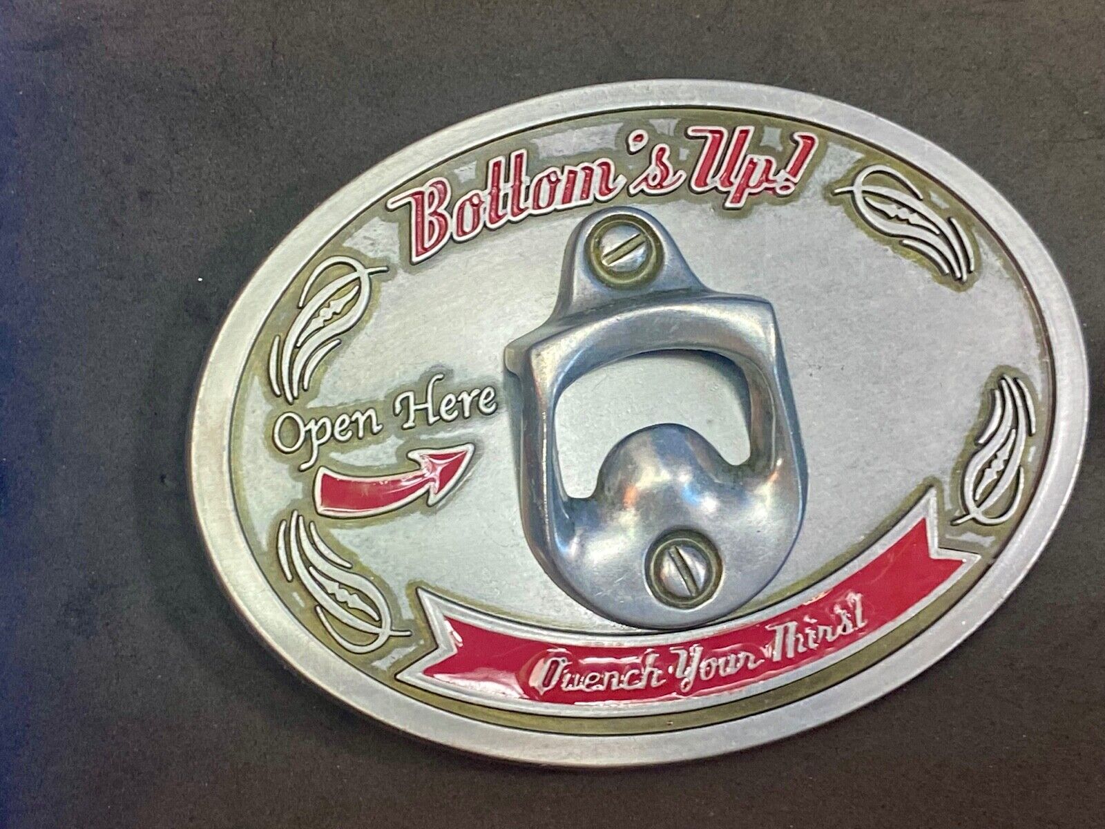 Vintage Bottle Opener Belt Buckle - Bottom's Up - Quench Your Thirst