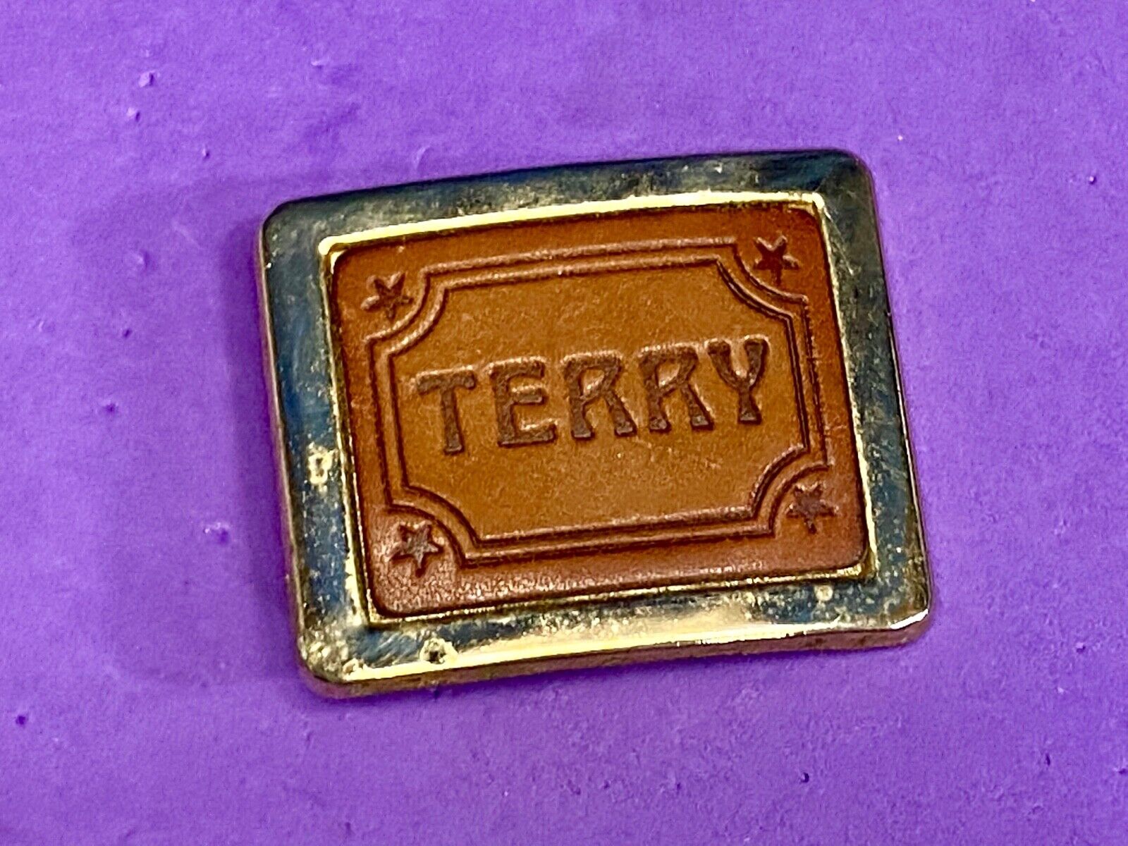 Vintage Leather Western Name Terry Belt Buckle 