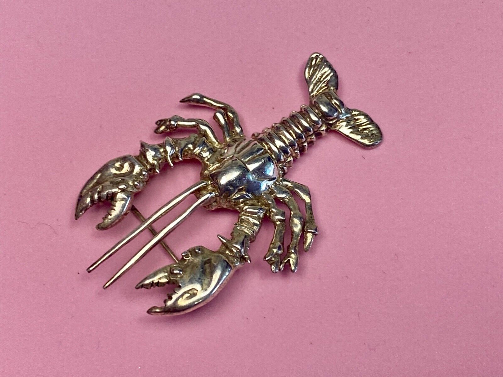 Vintage Lobster 925 Sterling Silver Brooch Pin Mexico Crawfish Cray Crustacean