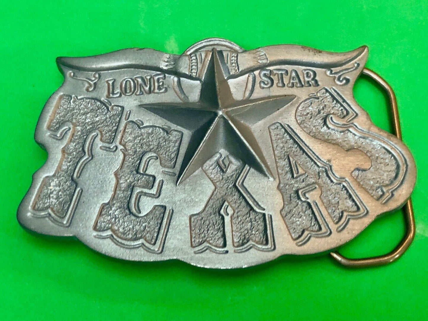 Vintage Great American Buckle Co Tx Texas Lone Star State - Long Horn Cowboy 