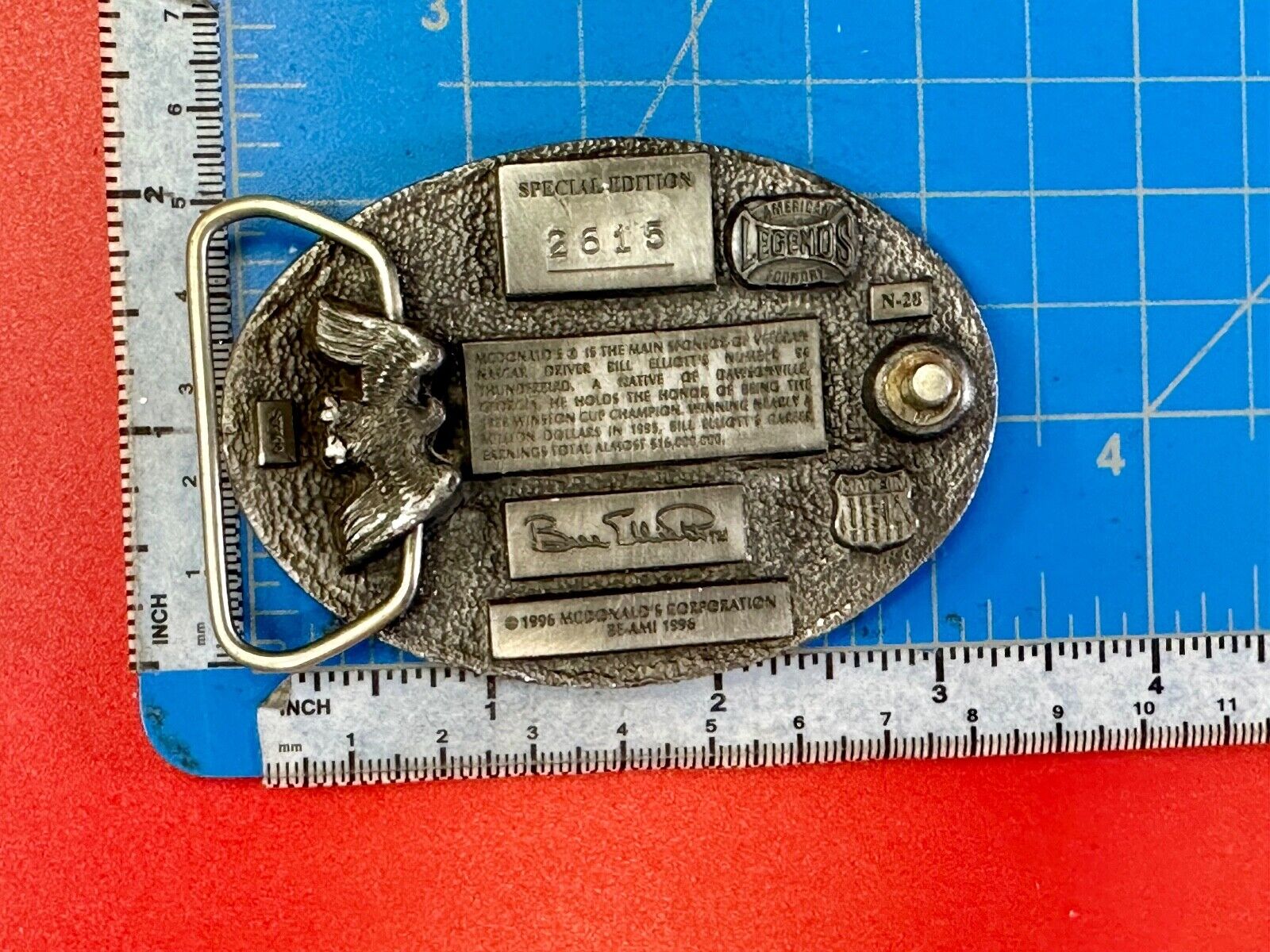 Bill Elliott #94 McDonald's car vintage Nascar race belt buckle N-28