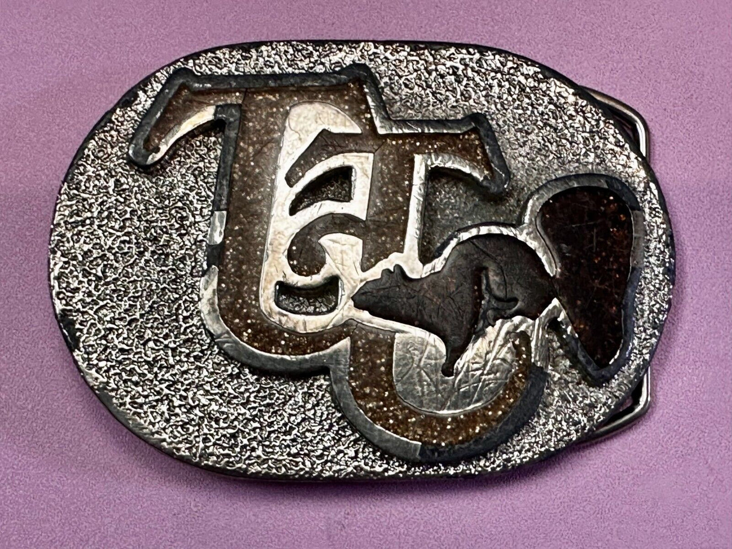 80'S  Tt Squirrel Sparky Brown Sparkle Enameled Vintage Belt Buckle