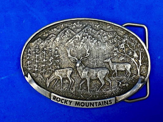 Vintage Deer in nature, Rocky Mountains Belt buckle by Spec Cast 